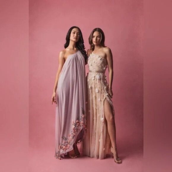 Mac Duggal 9236 Size 14 One Shoulder Trapeze Floral Hem High Low Gown Maxi Dress - Picture 9 of 11